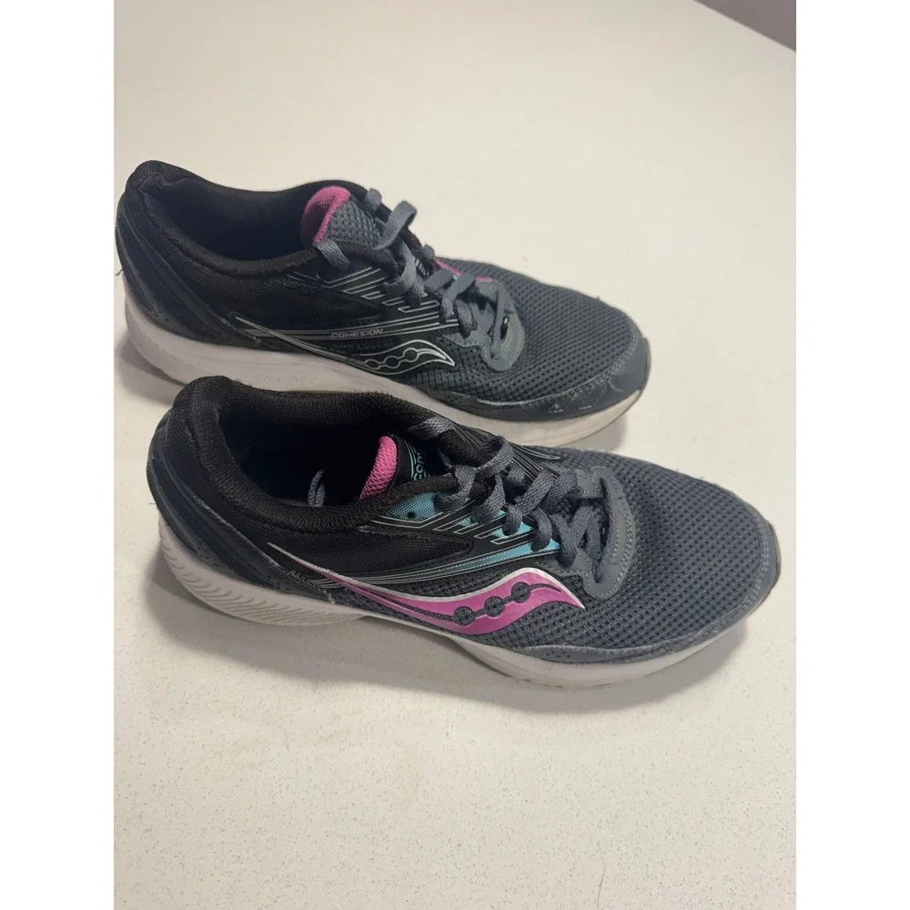Saucony Cohesion Womens Running‎ Shoes Grey Black Pink Athletic Sneakers